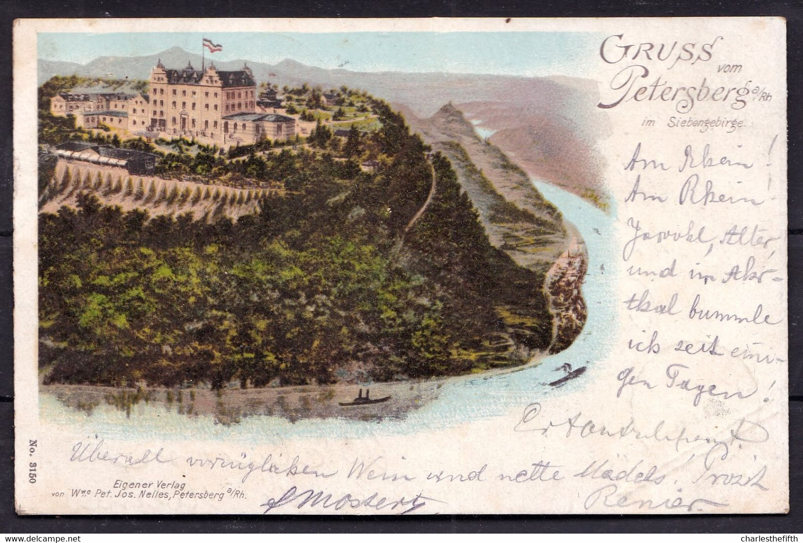 ALTE LITHO KARTE * GRUSS VOM PETERSBERG - HOTEL AUF DEM PETERSBERG * Nach Belgien ( Leuven ) In 1900 !! - Petersberg