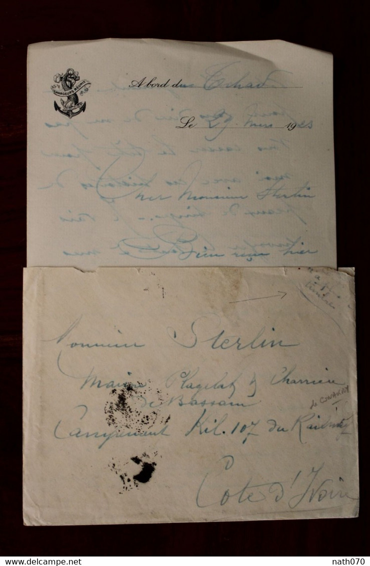 1923 A Bord Du S.S Tchad Chargeurs Réunis Postée à Conakry Nelle Guinée Pour Grand Bassam Côte D'Ivoire Faute De Timbre - Covers & Documents