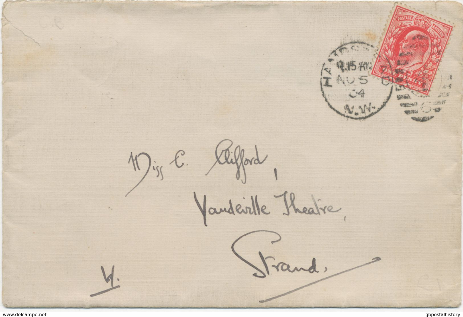 GB 1904 EVII 1d Bright Scarlet On Cvr (faults) W Barred Duplex-cancel "HAMPSTEAD / N.W. / 4 / 6" (North West District) - Storia Postale