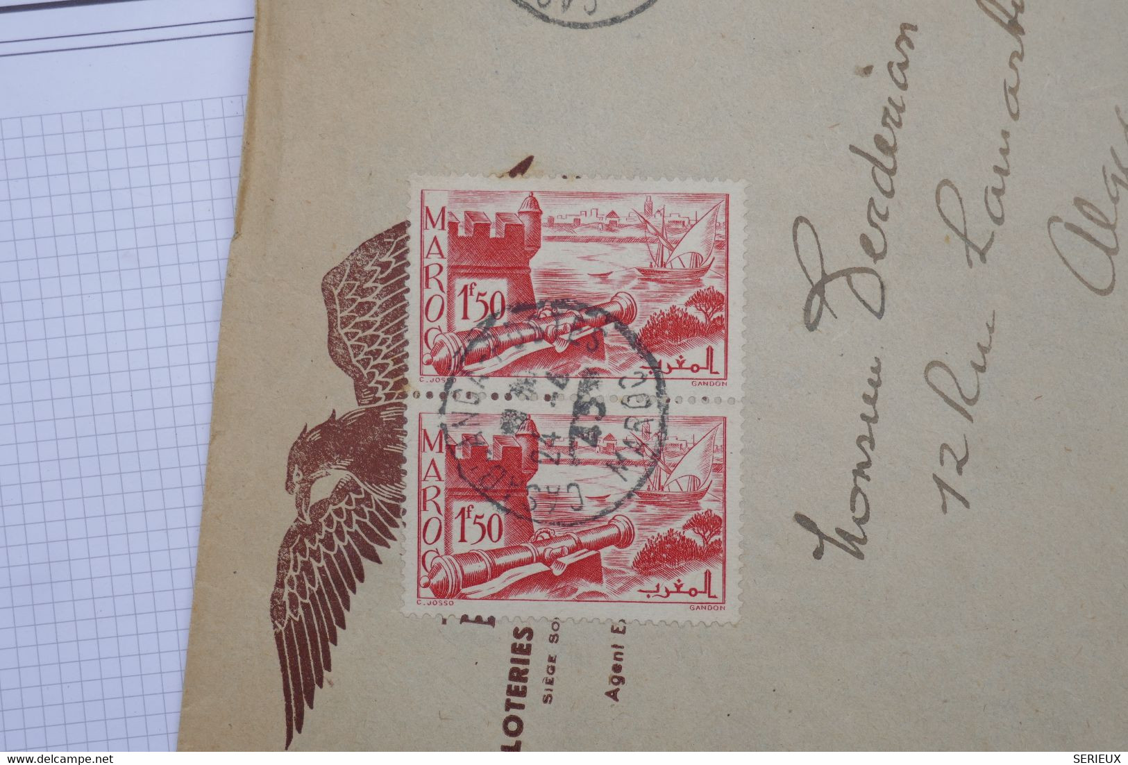 AS17 MAROC    BELLE  LETTRE PRIVEE 1945   CASABLANCA   POUR ALGER   + PAIRE DE TP +++ AFFRANCH. INTERESSANT - Storia Postale