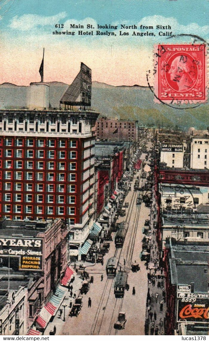 LOS ANGELES / MAIN ST LOOKING NORTH / HOTEL ROSLYN / BEL AFFRANCHISSEMENT - Los Angeles