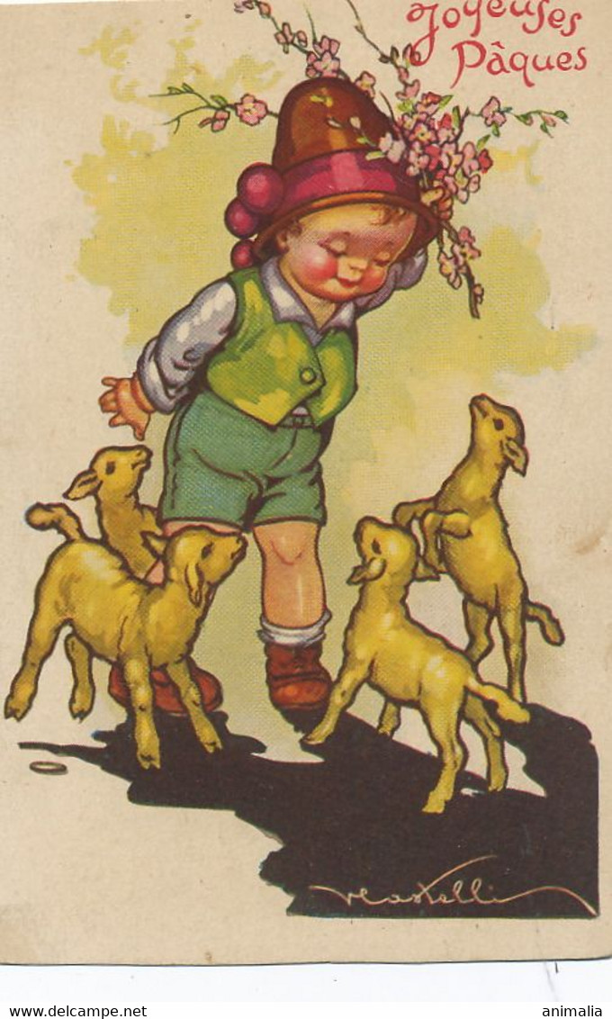 Castelli Paques Enfant Et Moutons . Easter - Castelli