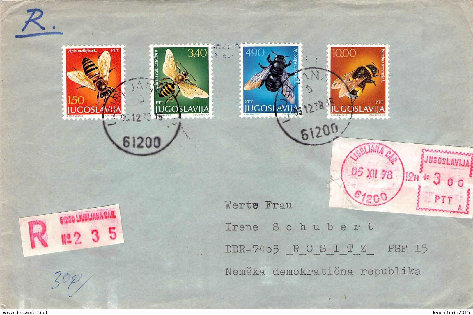 JUGOSLAVIJA - REGISTERED MAIL 1977 LJUBLJANA > ROSITZ/DDR / ZL321 - Briefe U. Dokumente