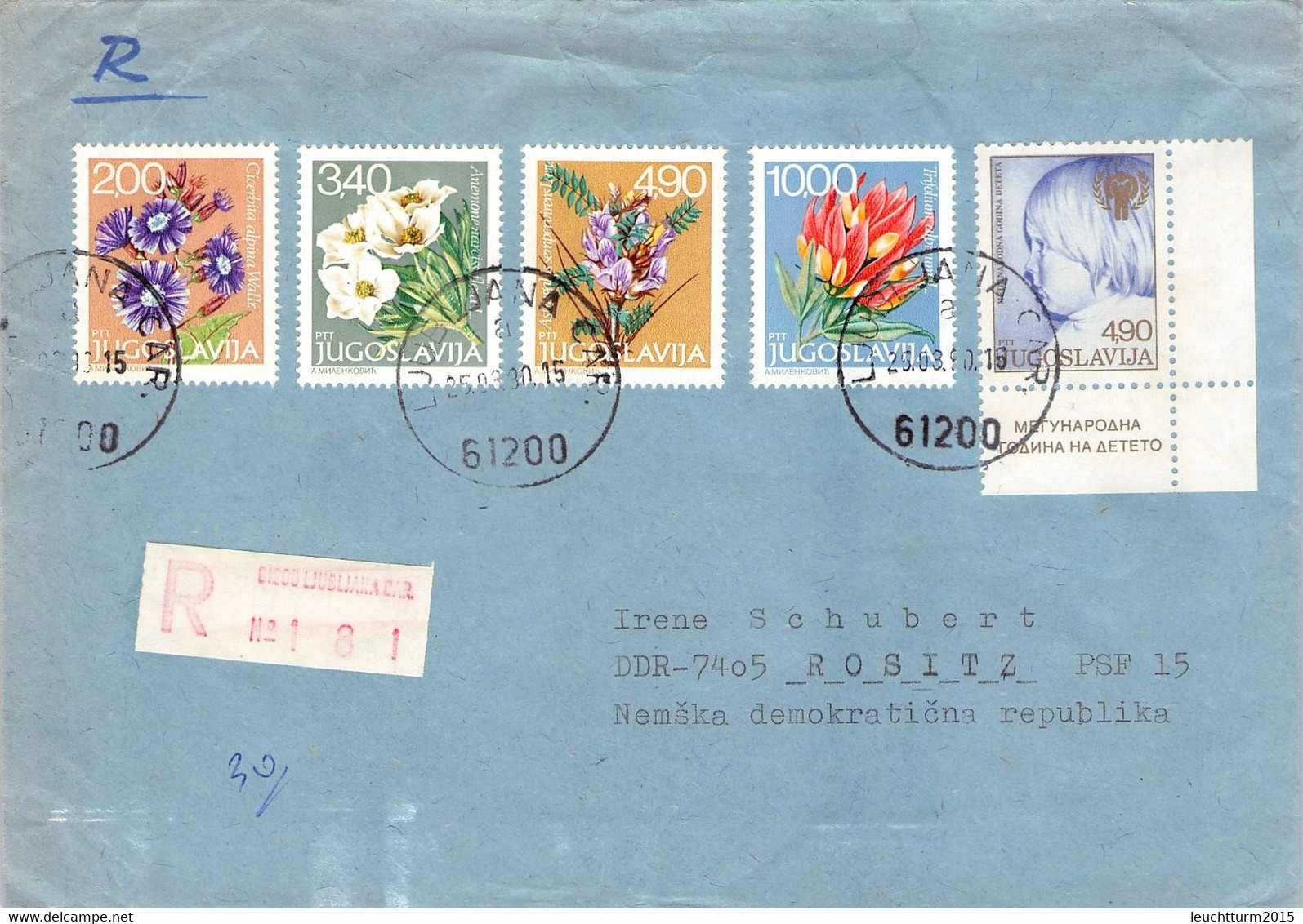 JUGOSLAVIJA - REGISTERED MAIL 1979 LJUBLJANA > ROSITZ/DDR / ZL322 - Brieven En Documenten