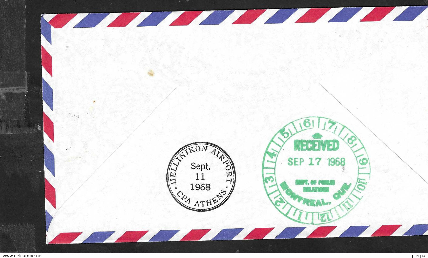 PRIMO VOLO - FIRST FLIGHT CPA DA MONTREAL AD ATHENS *10.IX.1968 * SU BUSTA UFFICIALE - AFFRANCATURA MISTA - Erst- U. Sonderflugbriefe