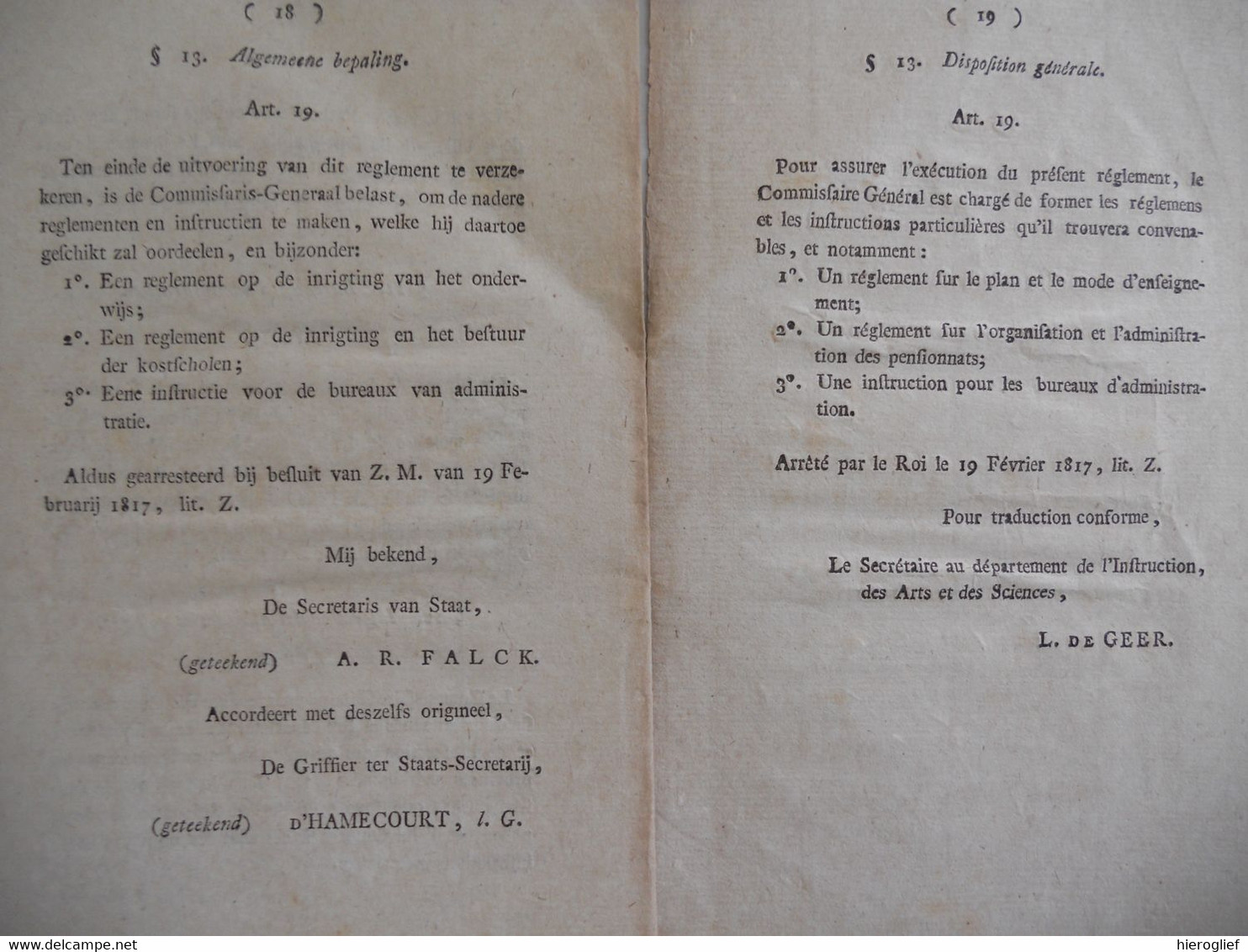 REGLEMENT Op De Inrigtingen Der ATHENAEA En KOLLEGIEN In De Zuidelijke Provinciën Vh KONINKRIJK DER NEDERLANDEN 1817 - Diplomi E Pagelle