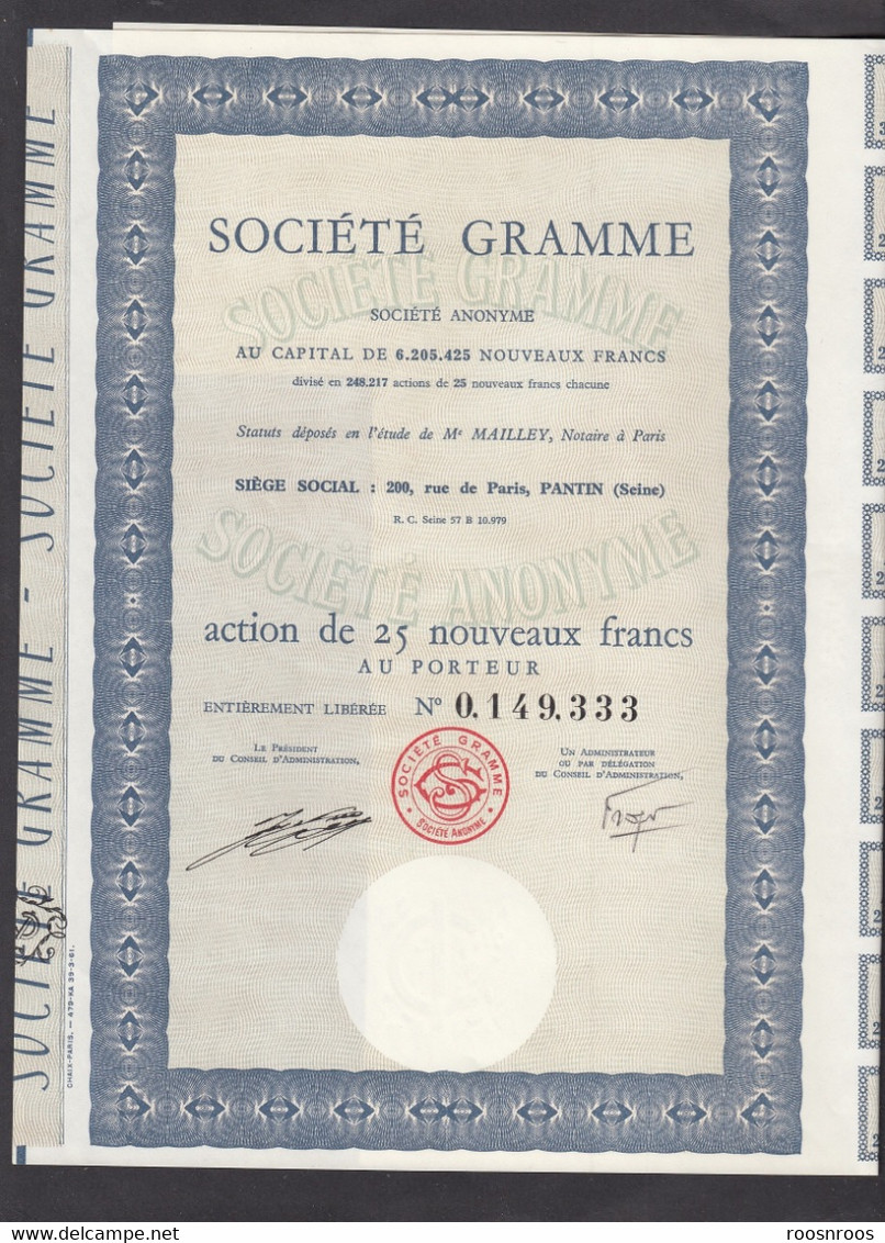 ACTION DE 25 NF AU PORTEUR - SOCIETE GRAMME - PANTIN - G - I