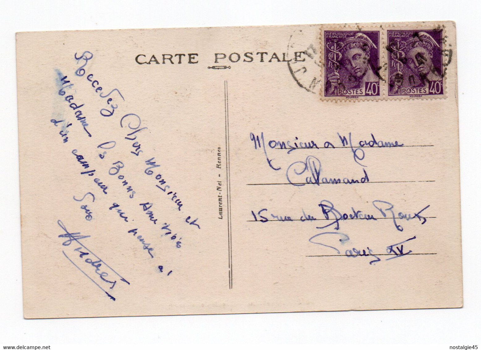 CPSM 4315 Laurent Nel  Josselin  Façade De La Basilique Bloc 2 Timbres Mercure Violet 40c Cachet 1941 - Josselin