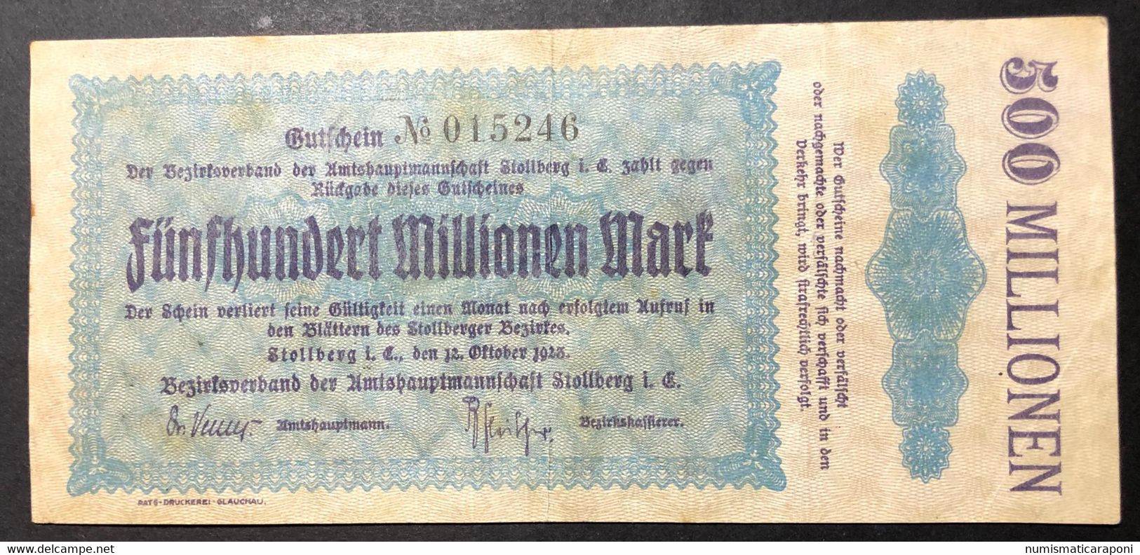 GERMANIA ALEMANIA GERMANY 500000000 Mark 1923 Gutschein LOTTO 3905 - Reichsschuldenverwaltung