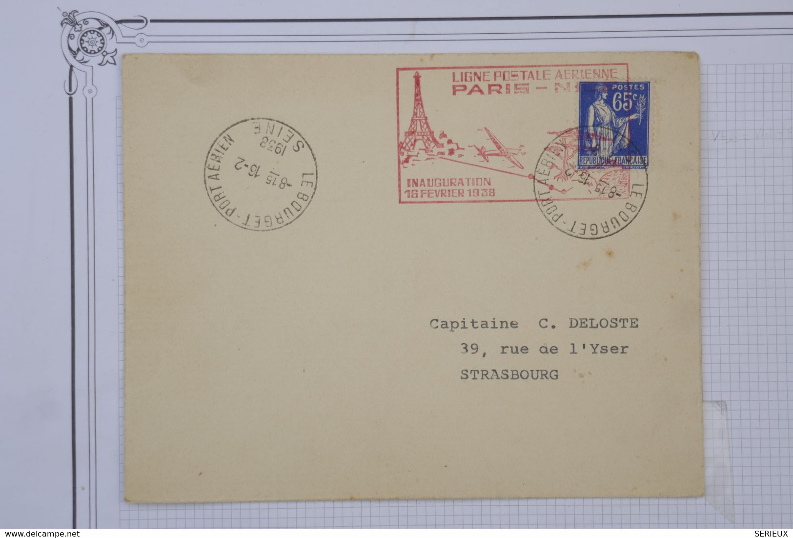M3 FRANCE  BELLE LETTRE  1938  LE BOURGET PARIS NICE A STRASBURG +AEROPHILATELIE+CACHET HEXAGONAL++ AFFRANCH. PLAISANT - 1960-.... Briefe & Dokumente