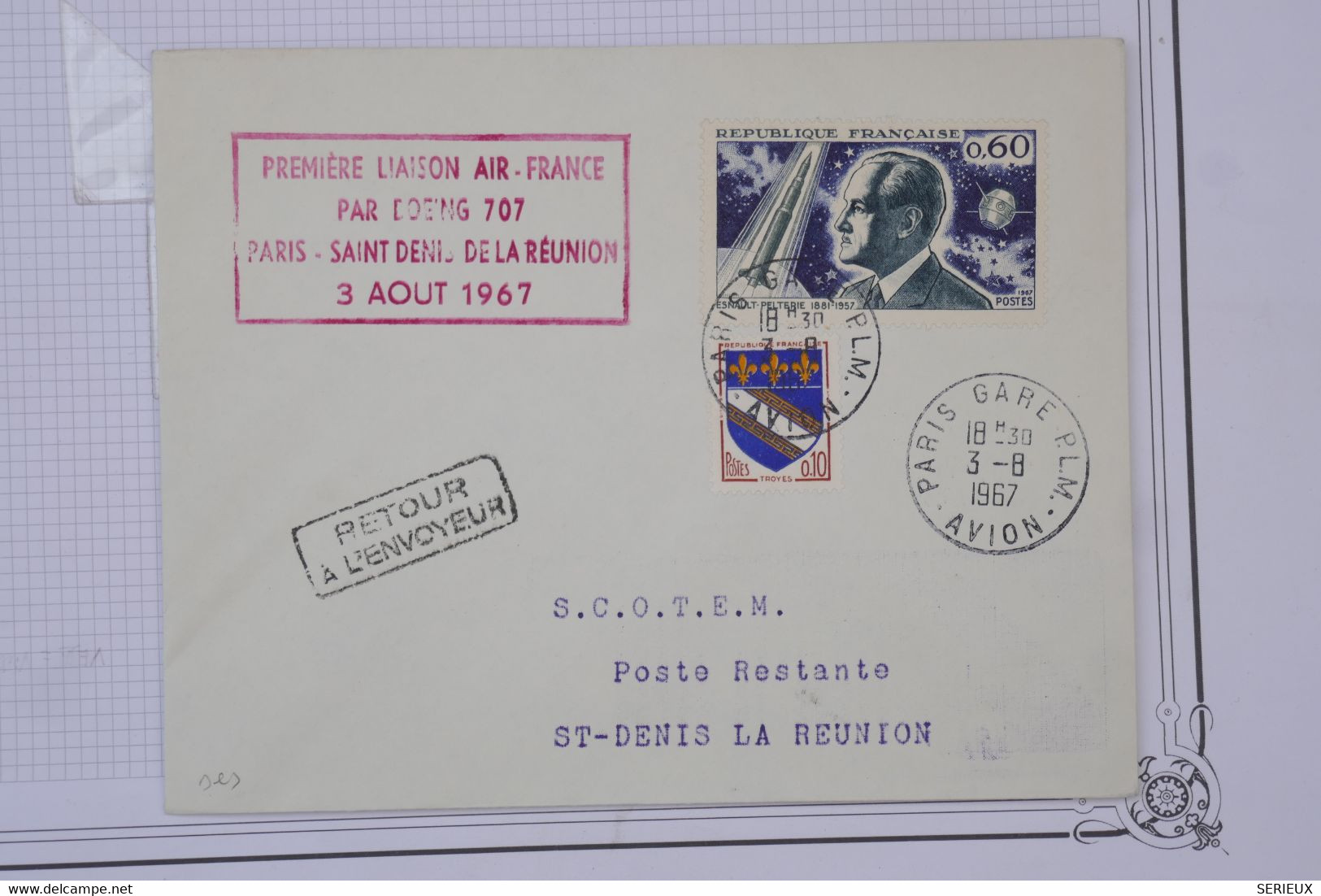 M3 FRANCE  BELLE LETTRE 1963 1ER VOL AIR FRANCE PARIS A ST DENIS DE LA REUNION +AEROPHILATELIE+++ AFFRANCH. PLAISANT - 1960-.... Lettres & Documents