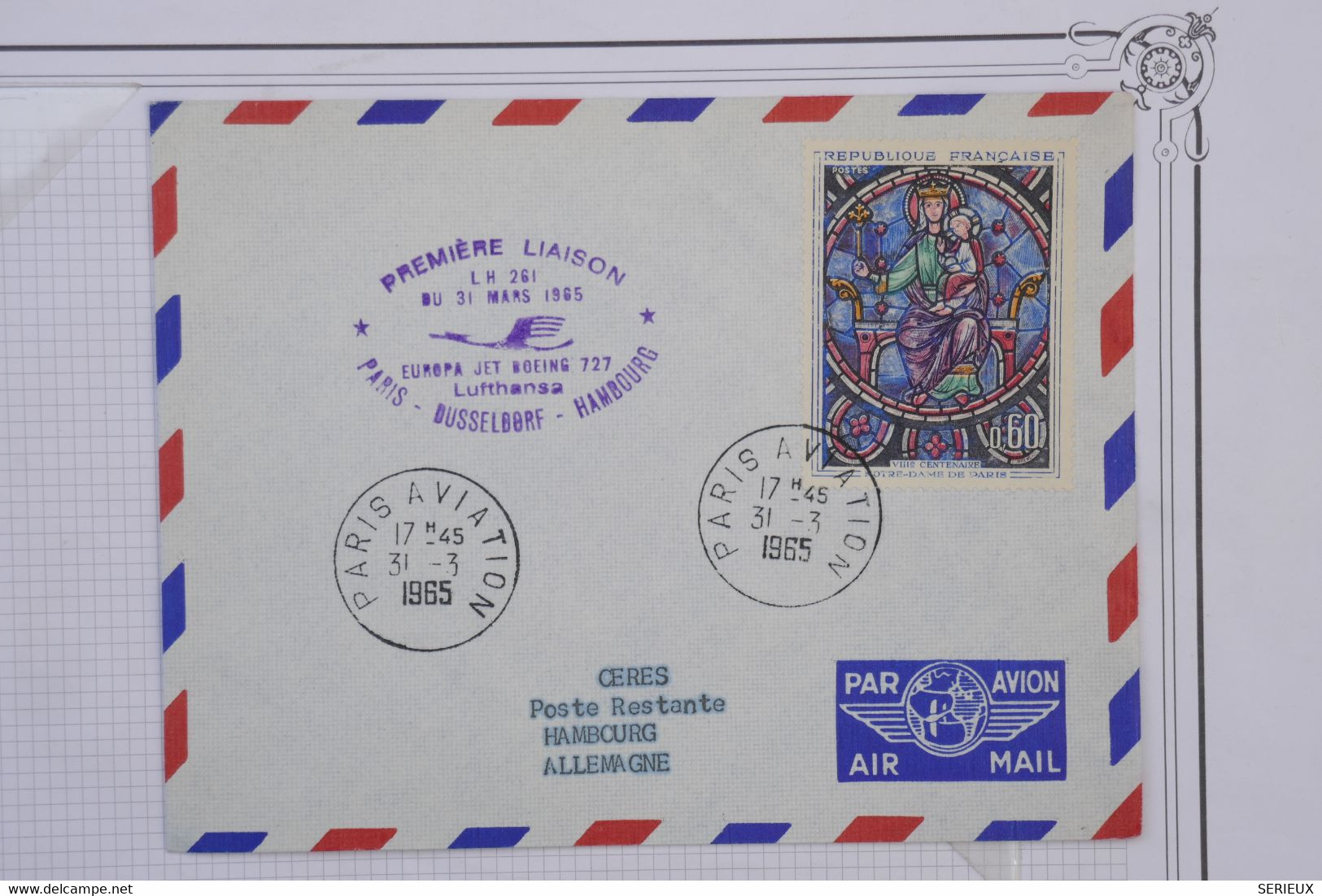 M8 FRANCE BELLE LETTRE 1965 1ER VOL PARIS POUR HAMBURG  GERMANY +AEROPHILATELIE+ AFFRANCH. PLAISANT - 1960-.... Briefe & Dokumente