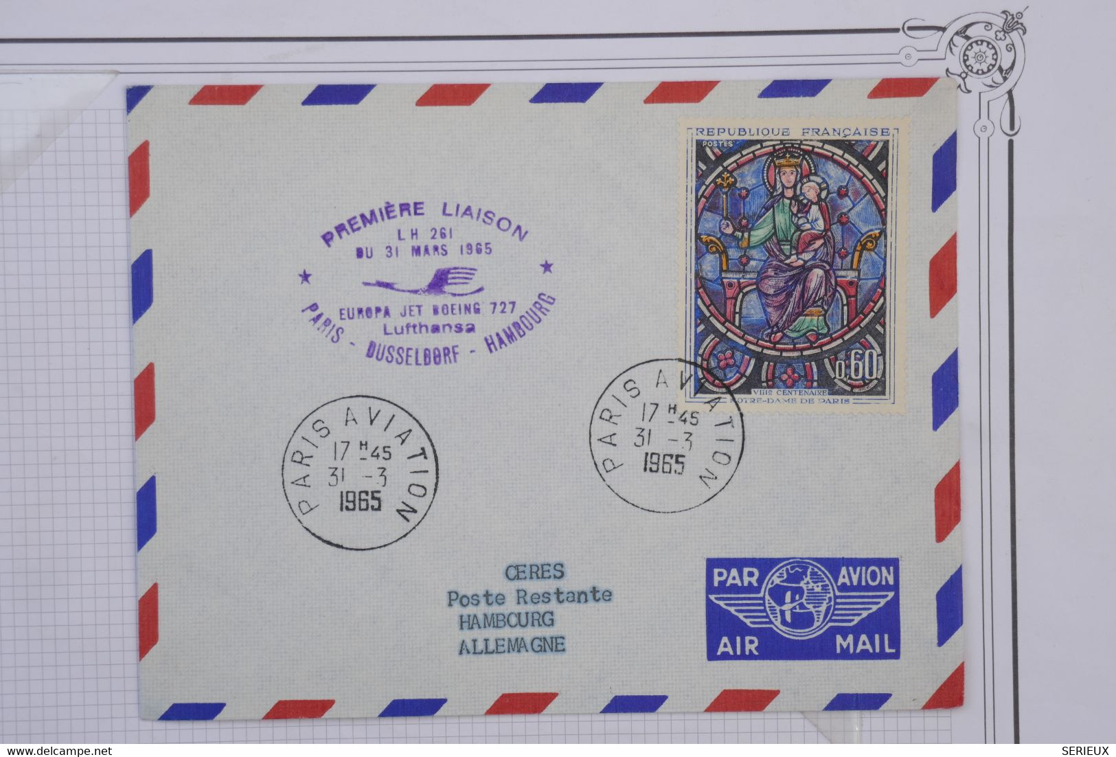 M8 FRANCE BELLE LETTRE 1965 1ER VOL PARIS POUR HAMBURG  GERMANY +AEROPHILATELIE+ AFFRANCH. PLAISANT - 1960-.... Brieven & Documenten