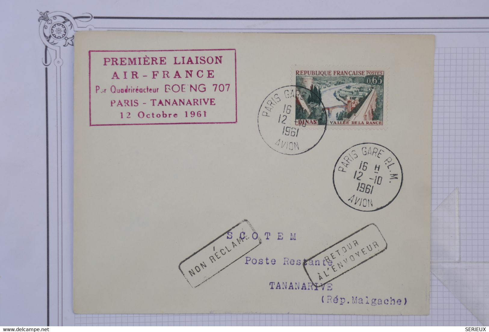 M8 FRANCE BELLE LETTRE 1961 1ER VOL  AIR FRANCE PARIS POUR TANANARIVE  MAD. +AEROPHILATELIE+ AFFRANCH. PLAISANT - 1960-.... Covers & Documents