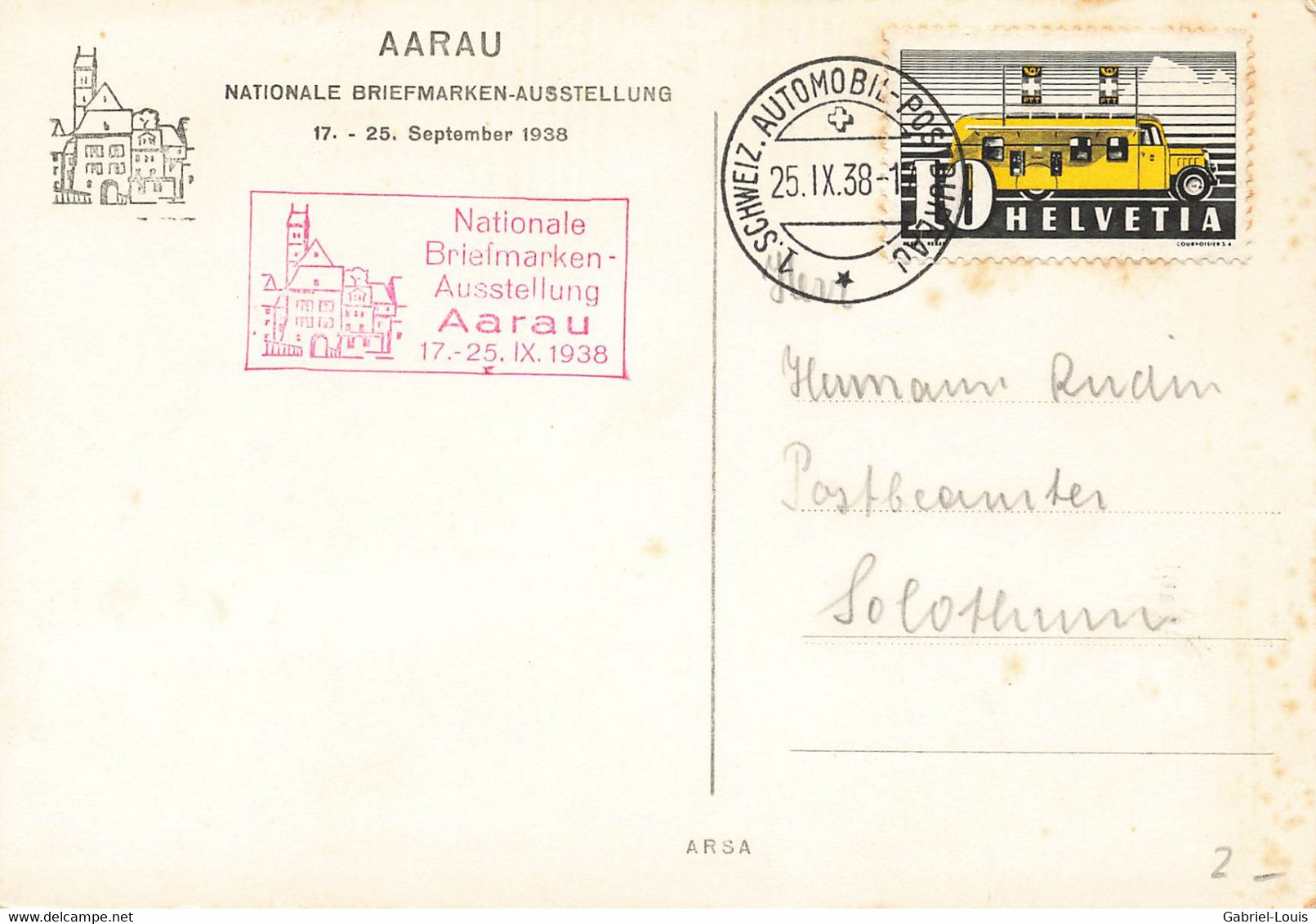 Aarau Nationale Briefmarken-Ausstellung 1938 (10 X 15 Cm) - Aarau