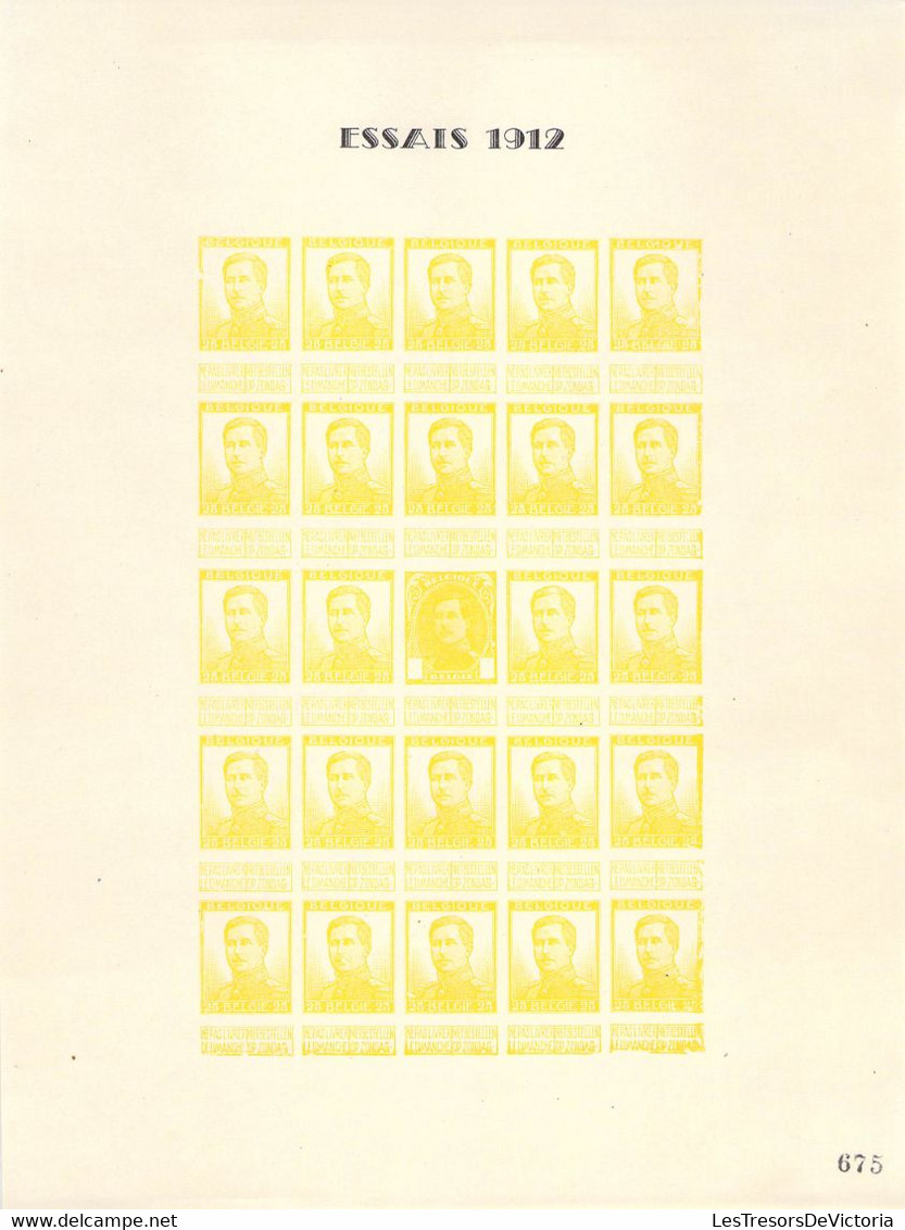 Pellens - Reimpression privée - Essais de couleur 1912 - 10 feuillets de 24 timbres