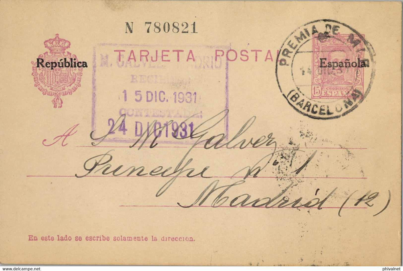 1931 BALEARES ,  E.P. 57 CIRCULADO ENTRE BENISALEM Y BARCELONA - 1850-1931