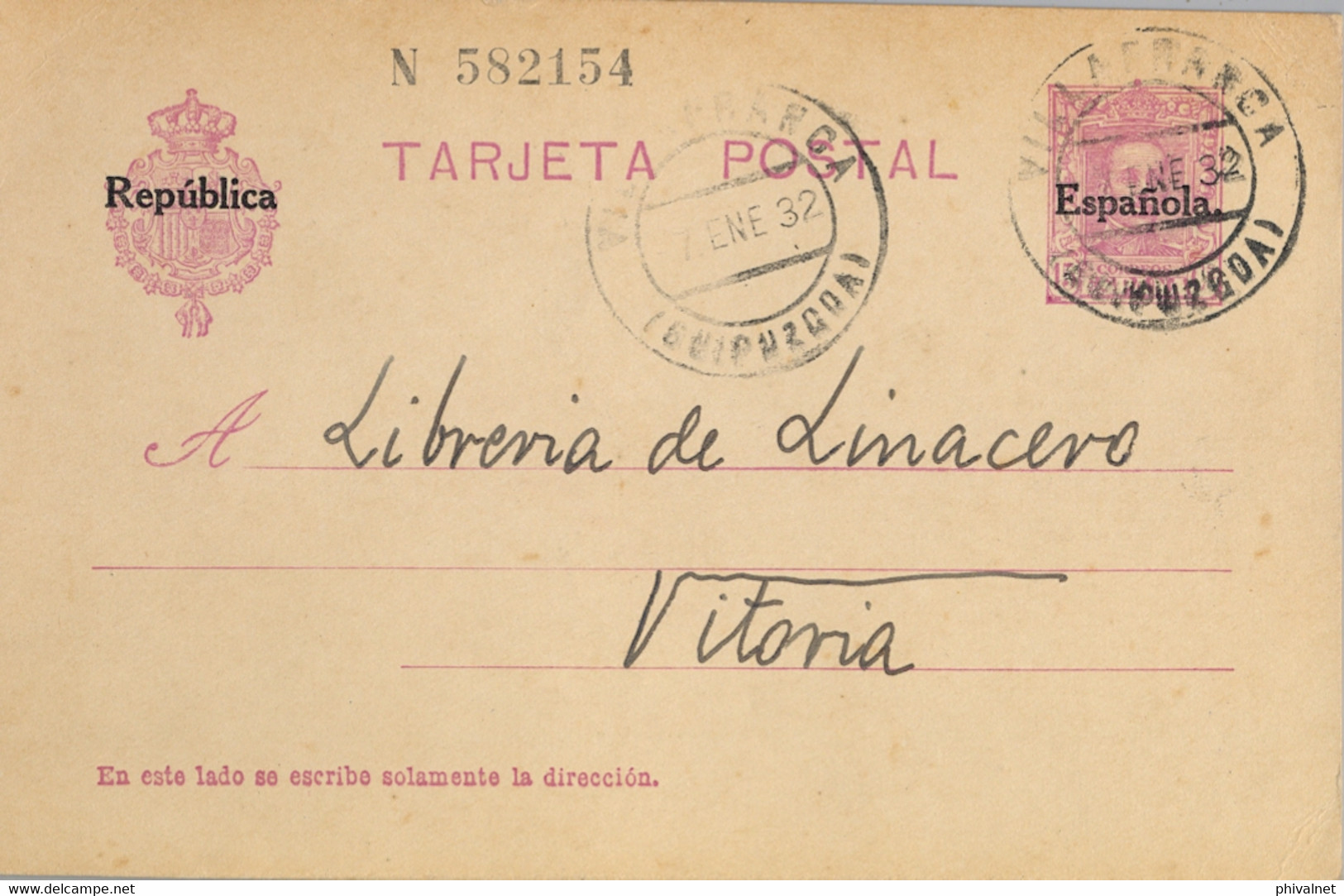 1932 GUIPÚZCOA  ,  E.P. 61 CIRCULADO ENTRE VILLAFRANCA Y VITORIA - 1850-1931