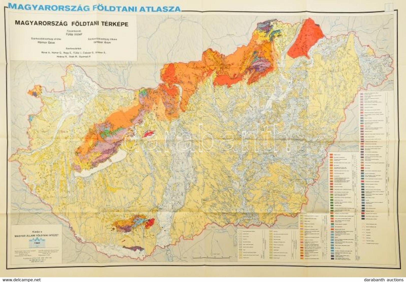 1984 Magyarország Földtani Térképe, Magyar Földtani Intézet, 74×110 Cm - Altri & Non Classificati