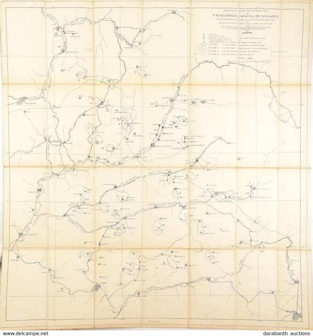 1913 Sketch Map Of A Portion Of Transylvania To Accompany Report Of F. G. Clapp, Erdély Térképe Gázmezők és Gázkutak Poz - Altri & Non Classificati