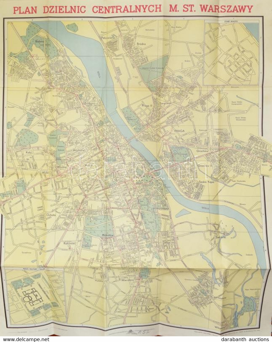 1955 Varsó (Warszawa) Térkép, Papír Tokka, 60x80 Cm - Altri & Non Classificati