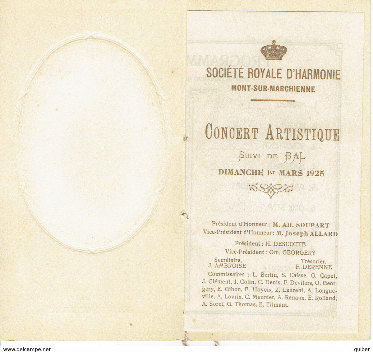 Societé Royale D'harmonie Mont Sur Marchienne Art Nouveau Signé Concert Artistique Suivi Du Bal Illust. Geo....... Dame - Programme