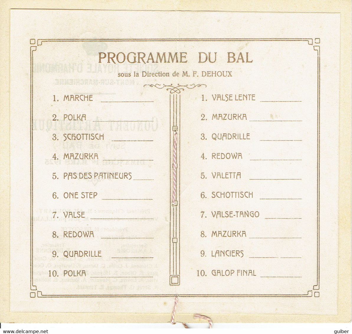 Societé Royale D'harmonie Mont Sur Marchienne Art Nouveau Signé Concert Artistique Suivi Du Bal Illust. Geo....... Dame - Programmes