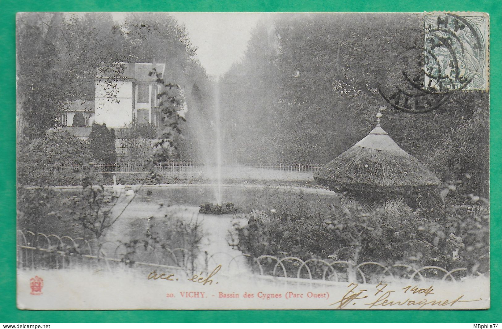 N°111 BLANC CARTE POSTALE VICHY ALLIER ETIQUETTE NON ADMIS AU TRANSPORT + GRIFFE REBUT POUR CHIMAY BELGIQUE 1904 COVER - 1877-1920: Periodo Semi Moderno