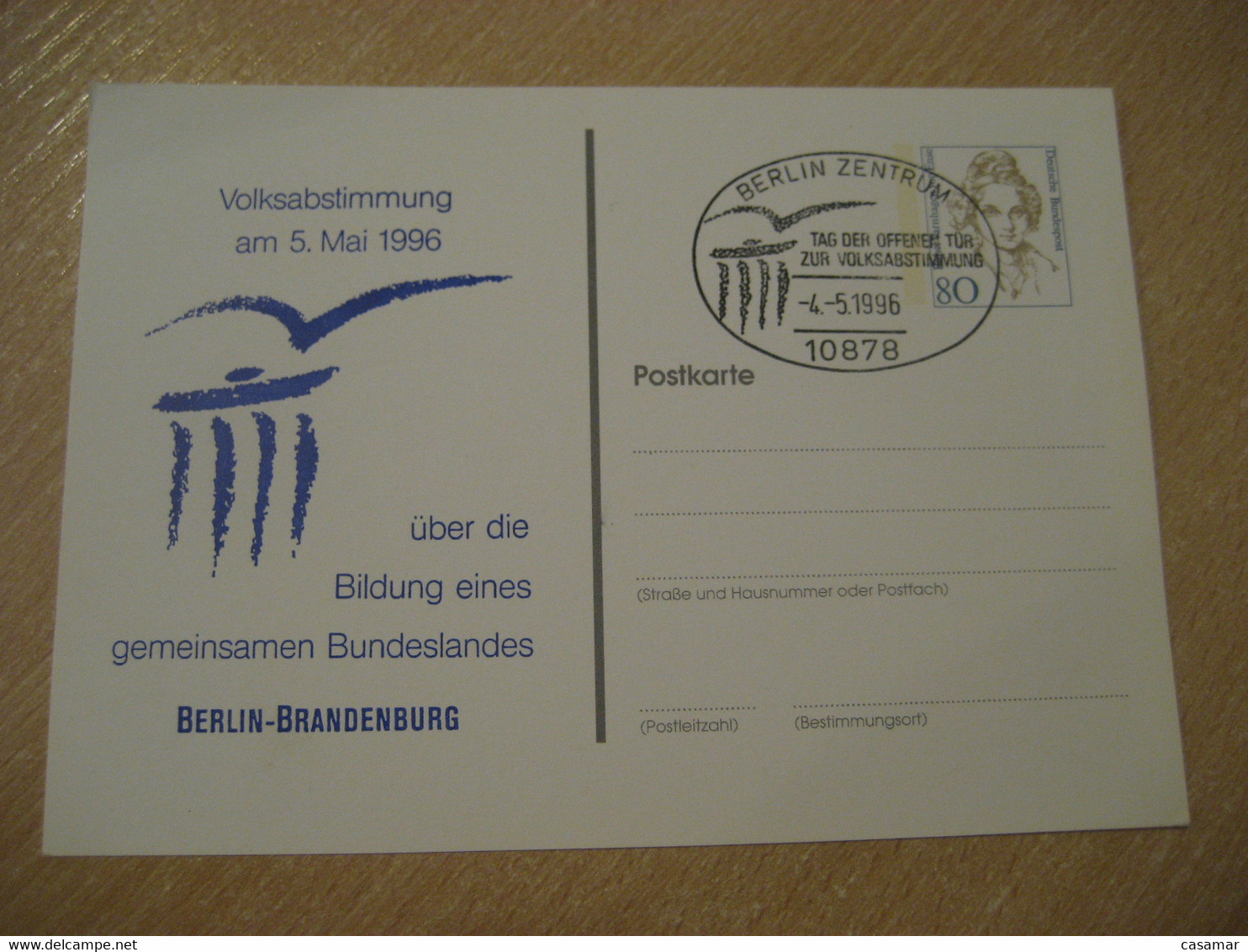 BERLIN 1996 Brandenburg Volksabstimmung Private Cancel Postal Stationery Card GERMANY - Private Postcards - Used