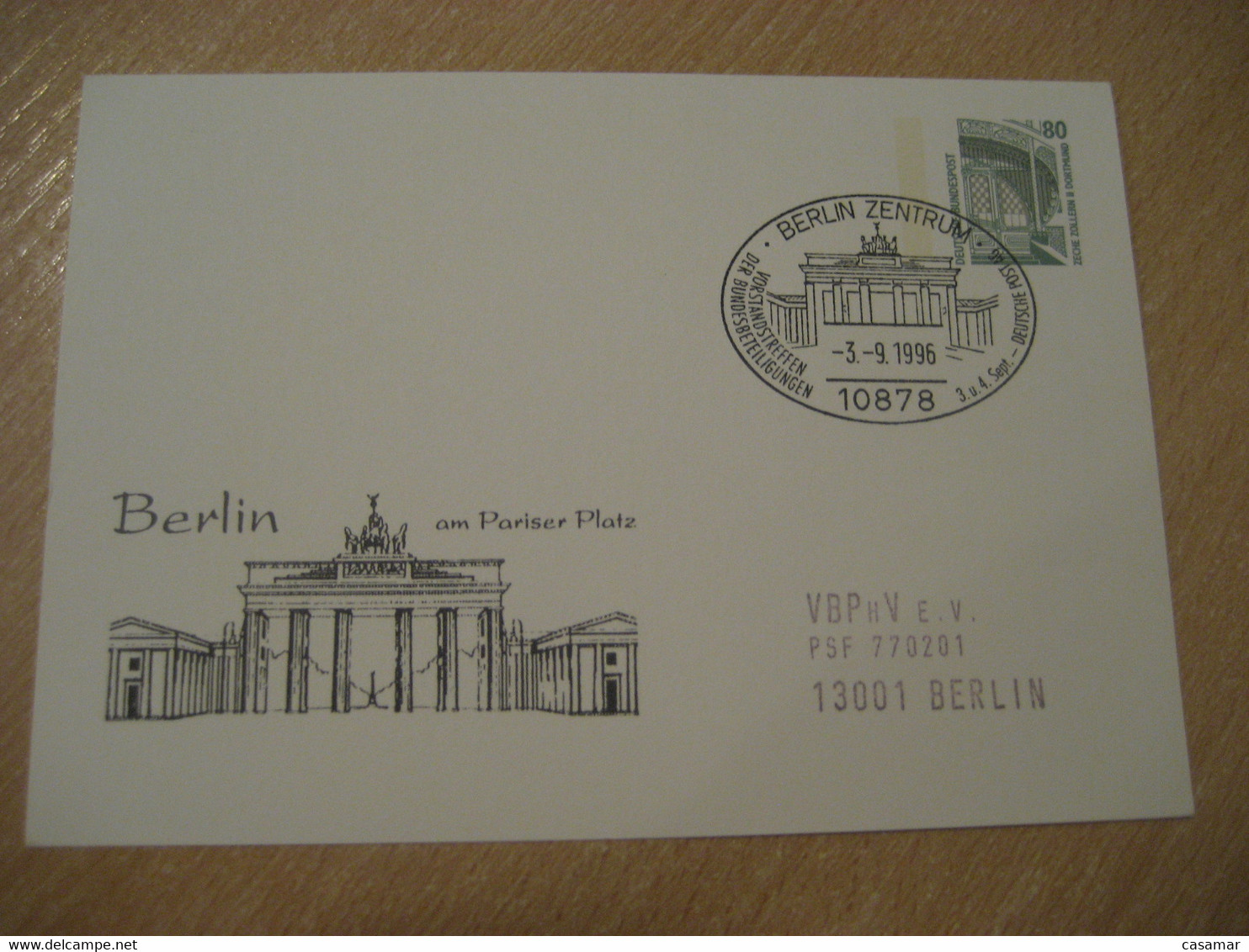 BERLIN 1996 Am Pariser Platz Private Cancel Postal Stationery Card GERMANY - Privatpostkarten - Gebraucht