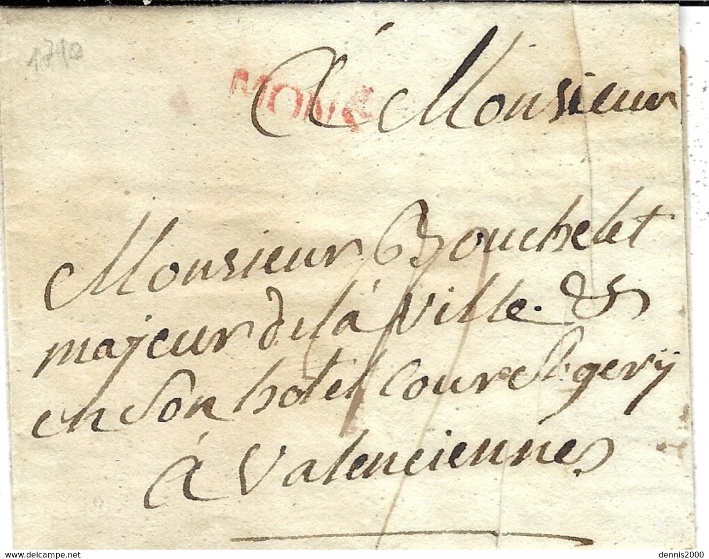 1790 - Lettre De MONS - 20 Mm  Rouge  Pour Valenciennes  ( écrite De L'Abbaye Des Ecoliers ) - 1790-1794 (Revol. Austriaca E Invasion Francesa)