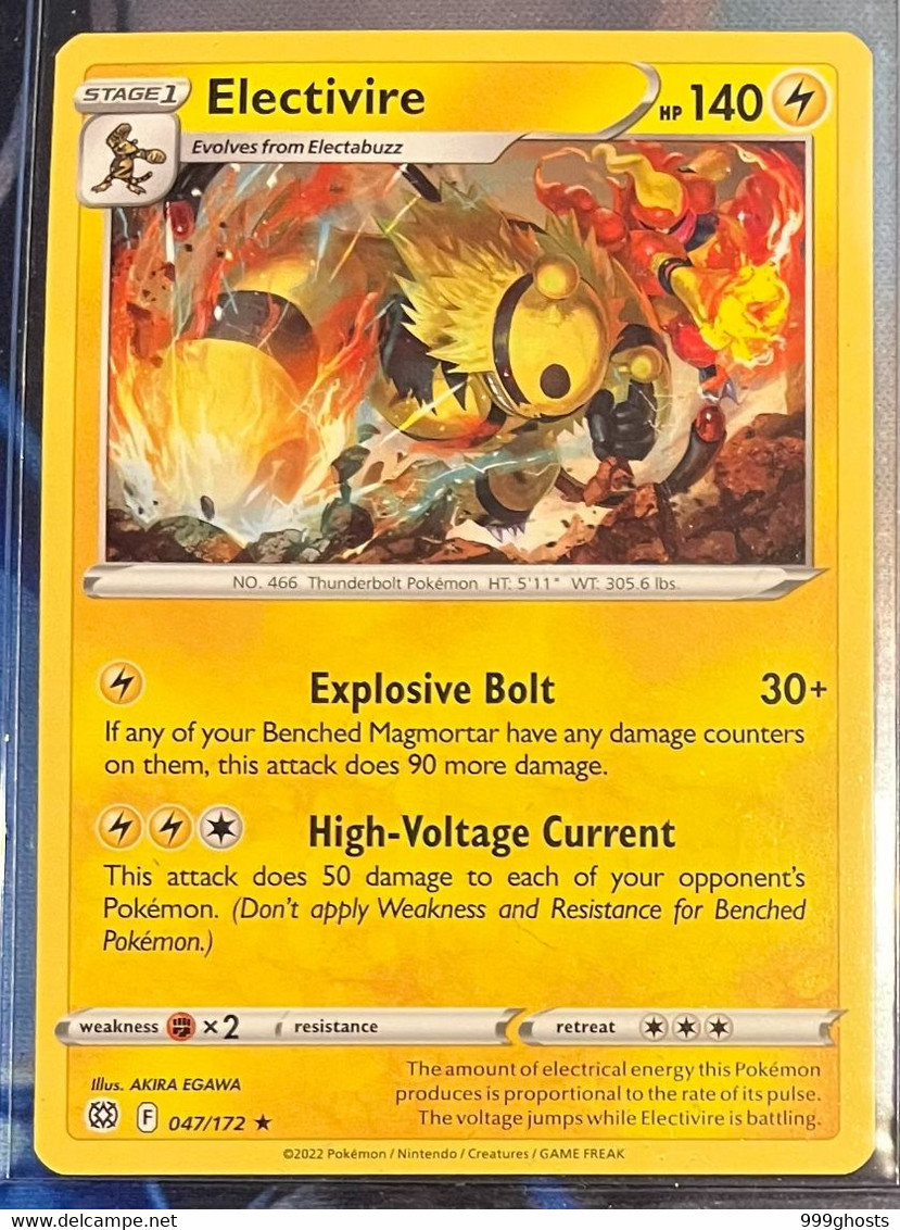 POKEMON Brilliant Stars Rare ELECTIVIRE- 047/172 New Sleeved And Toploader NM/M - Other & Unclassified