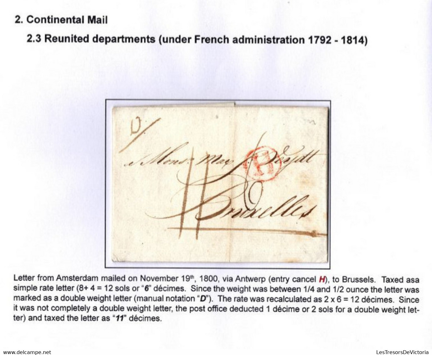 Lettre 1800 D'Amsterdam Via Antwerp To Brussel - Taxed As A Simple Rate Letter - 6 Et 11 Décimes - ...-1852 Prephilately