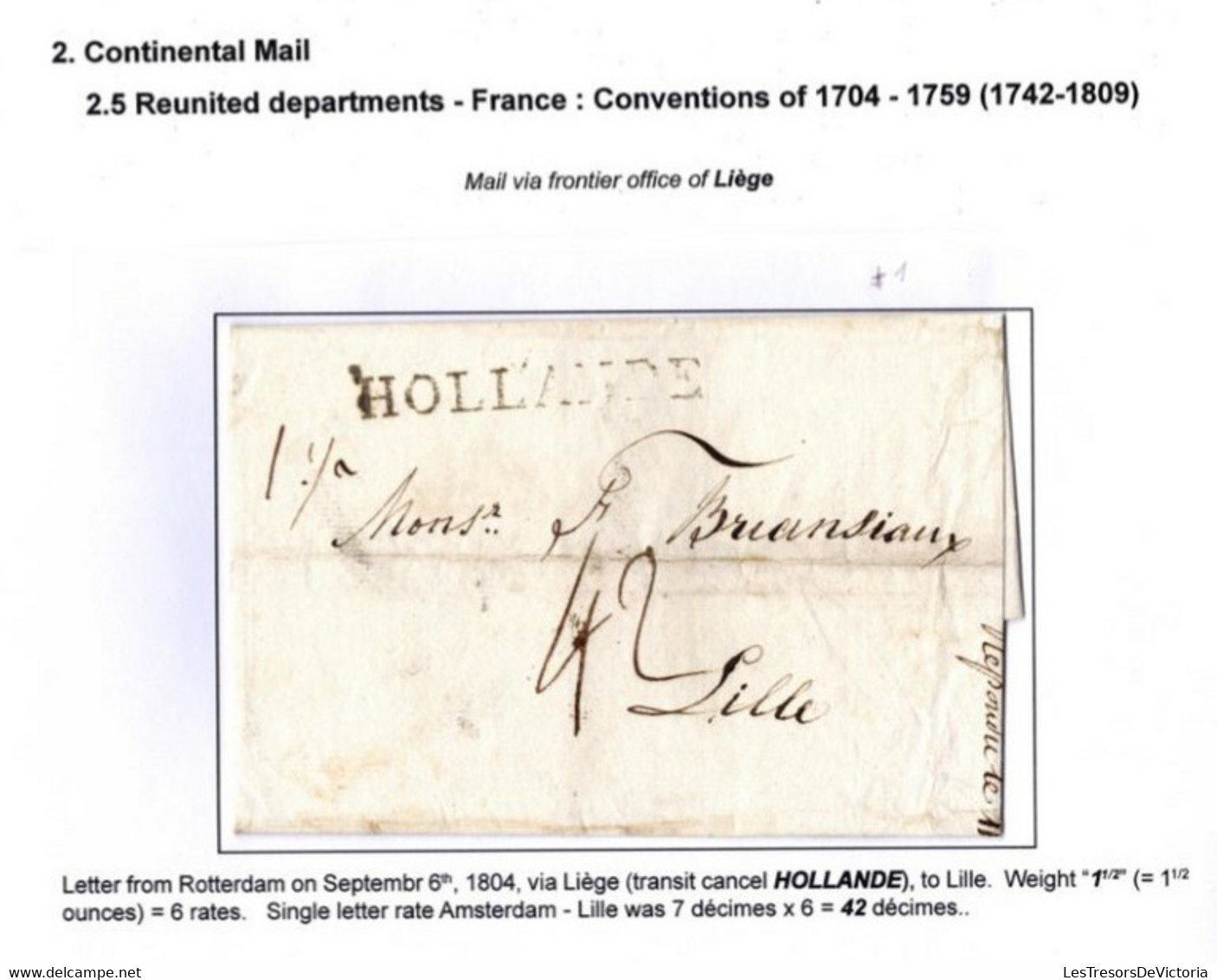 Letter 1804 From Rotterdam Via Frontier Office Of Liège To Lille - Griffe HOLLANDE - 42 Décimes - ...-1852 Prephilately
