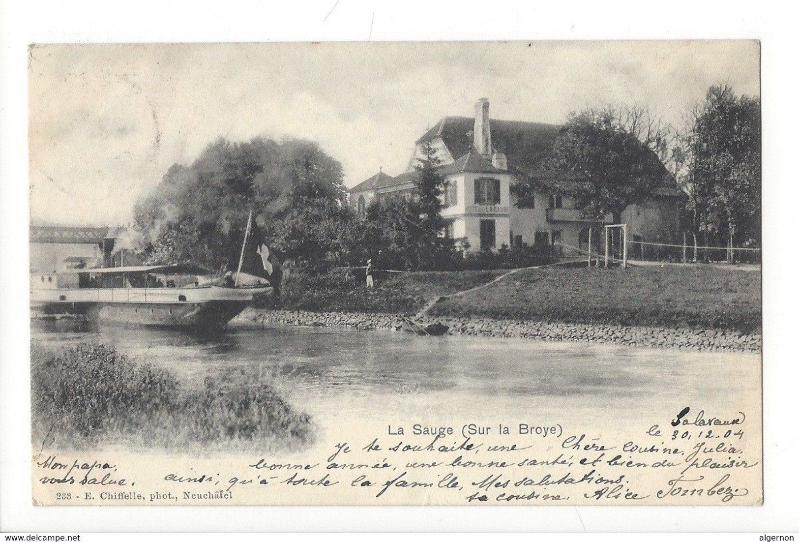 30192 -Hôtel De La Sauge Sur La Broye Bateau 1904 - Cudrefin