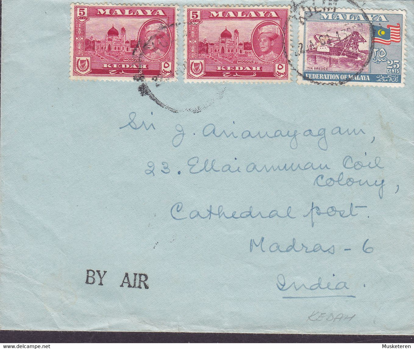 Federation Of Malaya State KEDAH Line Cds. 'BY AIR' KULIM 1960 Cover Brief MADRAS India (2 Scans) - Kedah