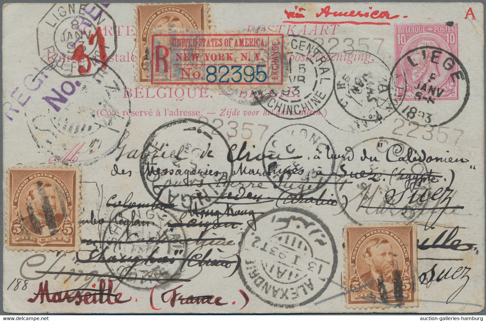 China - Foreign Offices: 1893 Very Spectacular ROUND THE WORLD 10c Belgium Posta - Other & Unclassified