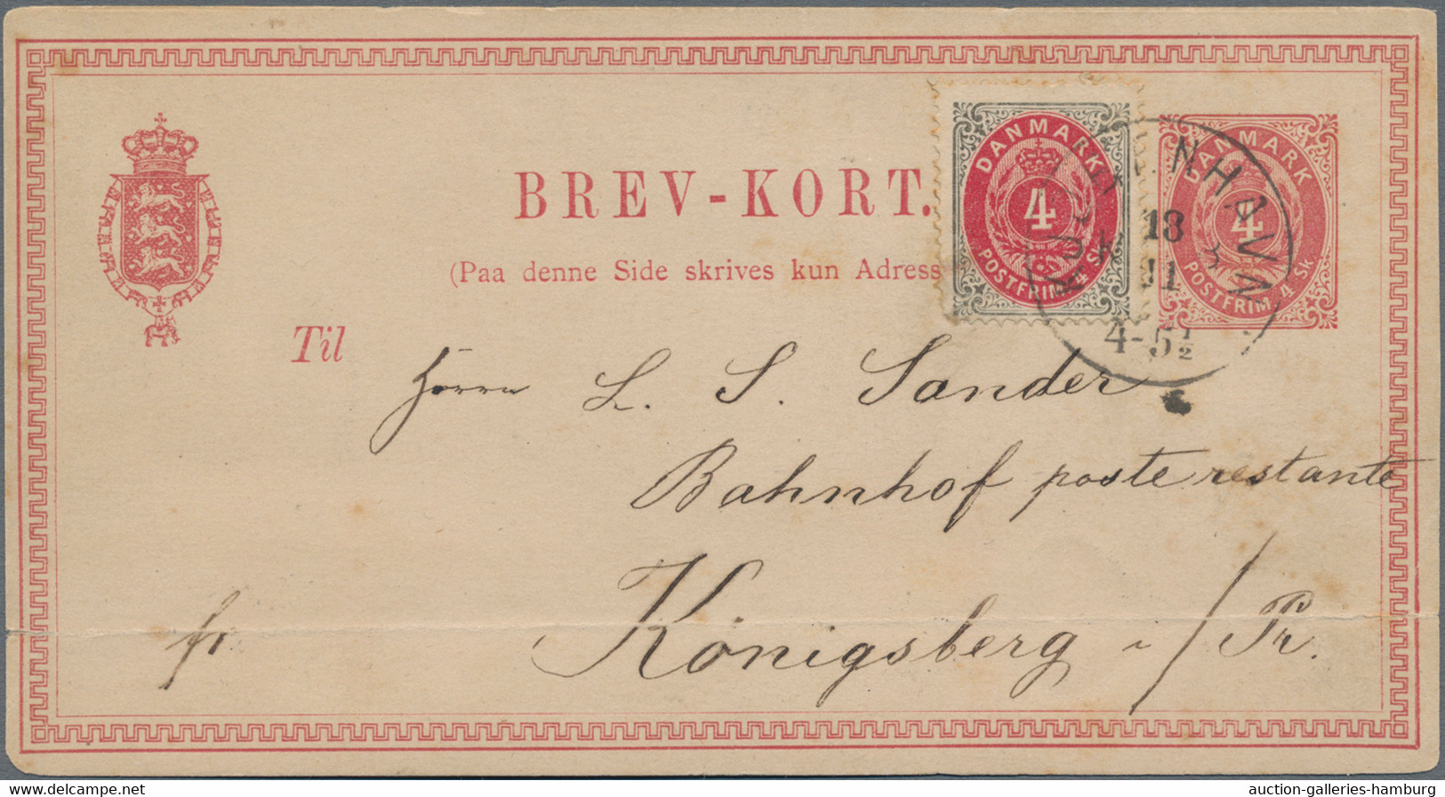 Denmark: 1874, 4 S Gray/red, With Cds "KJOBENHAVN 18/11" As Additional Franking - Covers & Documents