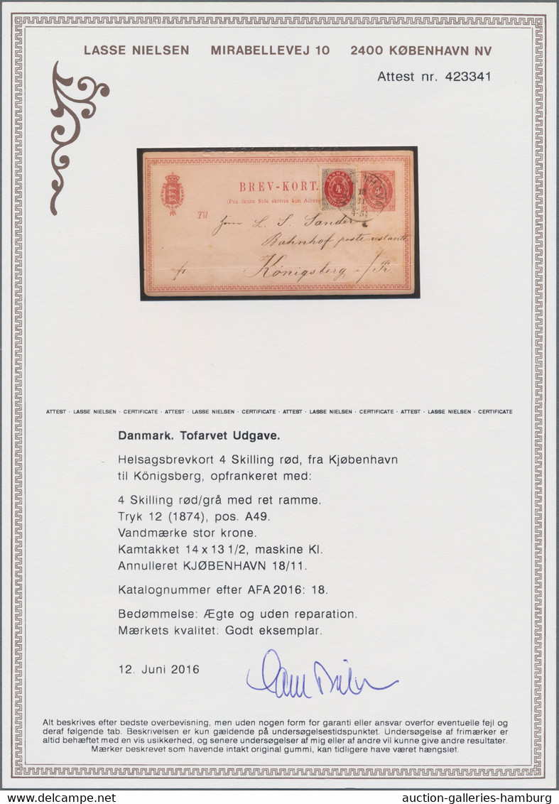 Denmark: 1874, 4 S Gray/red, With Cds "KJOBENHAVN 18/11" As Additional Franking - Covers & Documents
