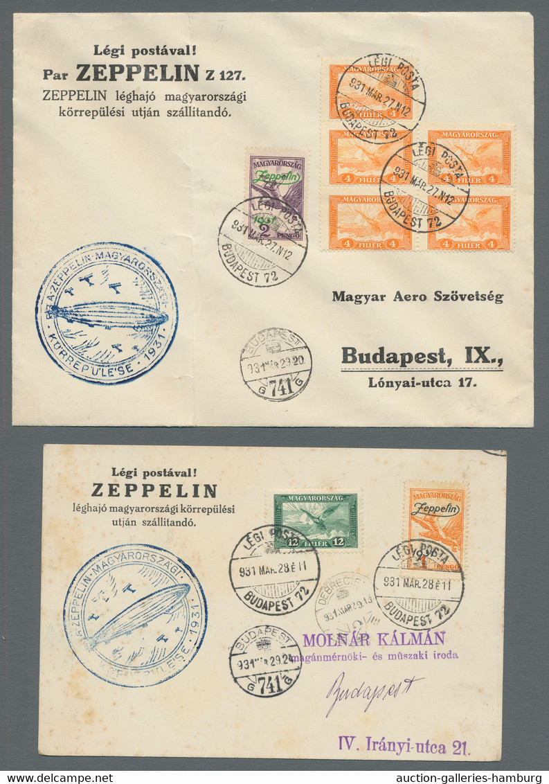 Hungary: 1931, Zeppelin 2 Werte Komplett Auf 2 Belegen Der Ungarnfahrt Je In Mis - Lettres & Documents