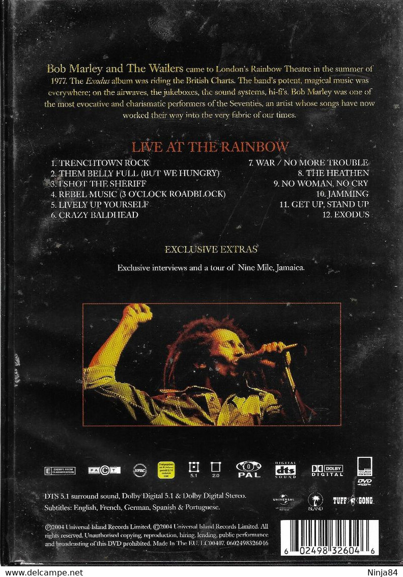 D-V-D Bob Marley & The Wailers  "  Live! At The Rainbow  "  Europe - Musik-DVD's