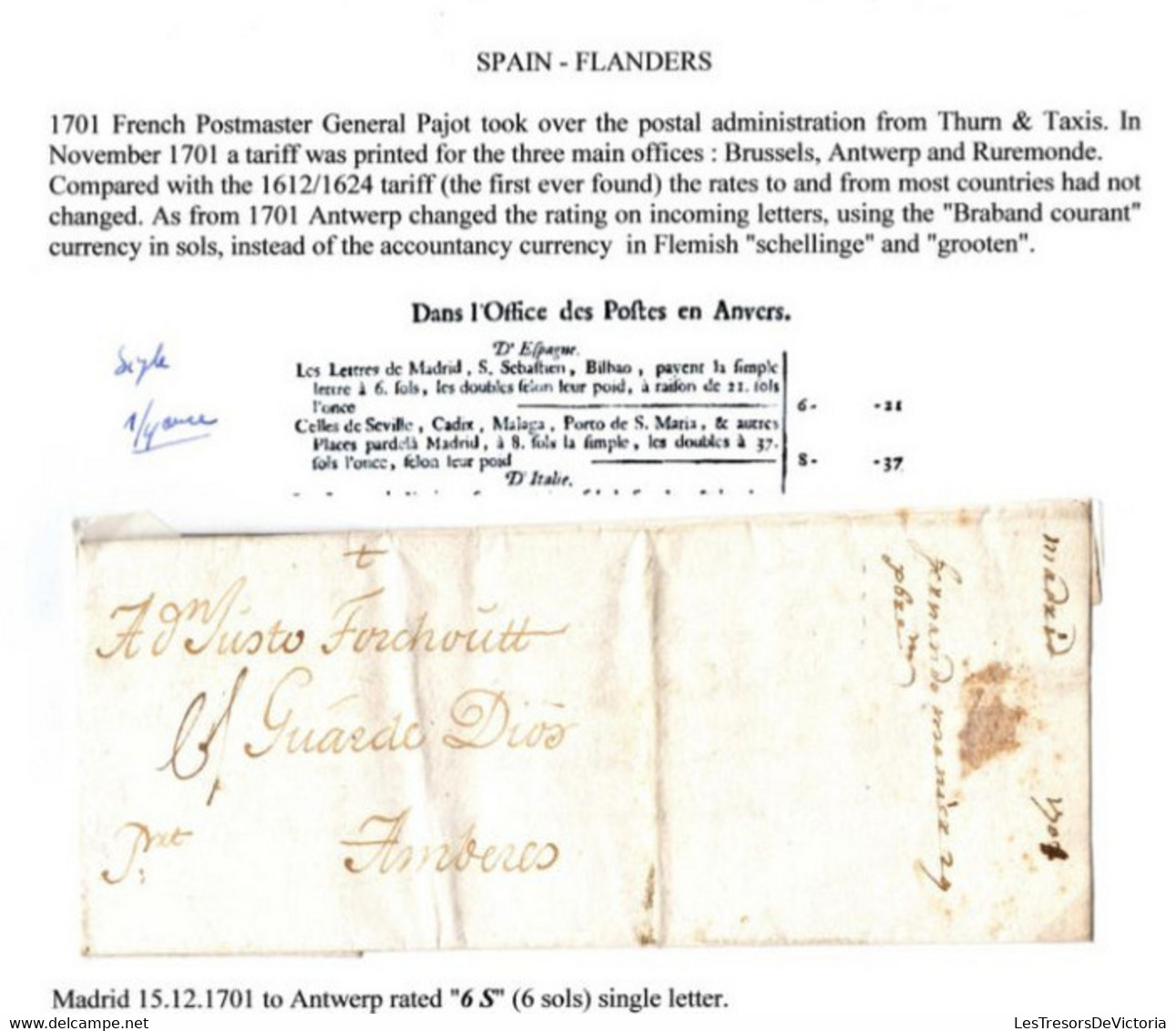 Lettre 1701 De Madrid à Anvers / Antwerpen - Port 6 Sols - ...-1850 Prefilatelia