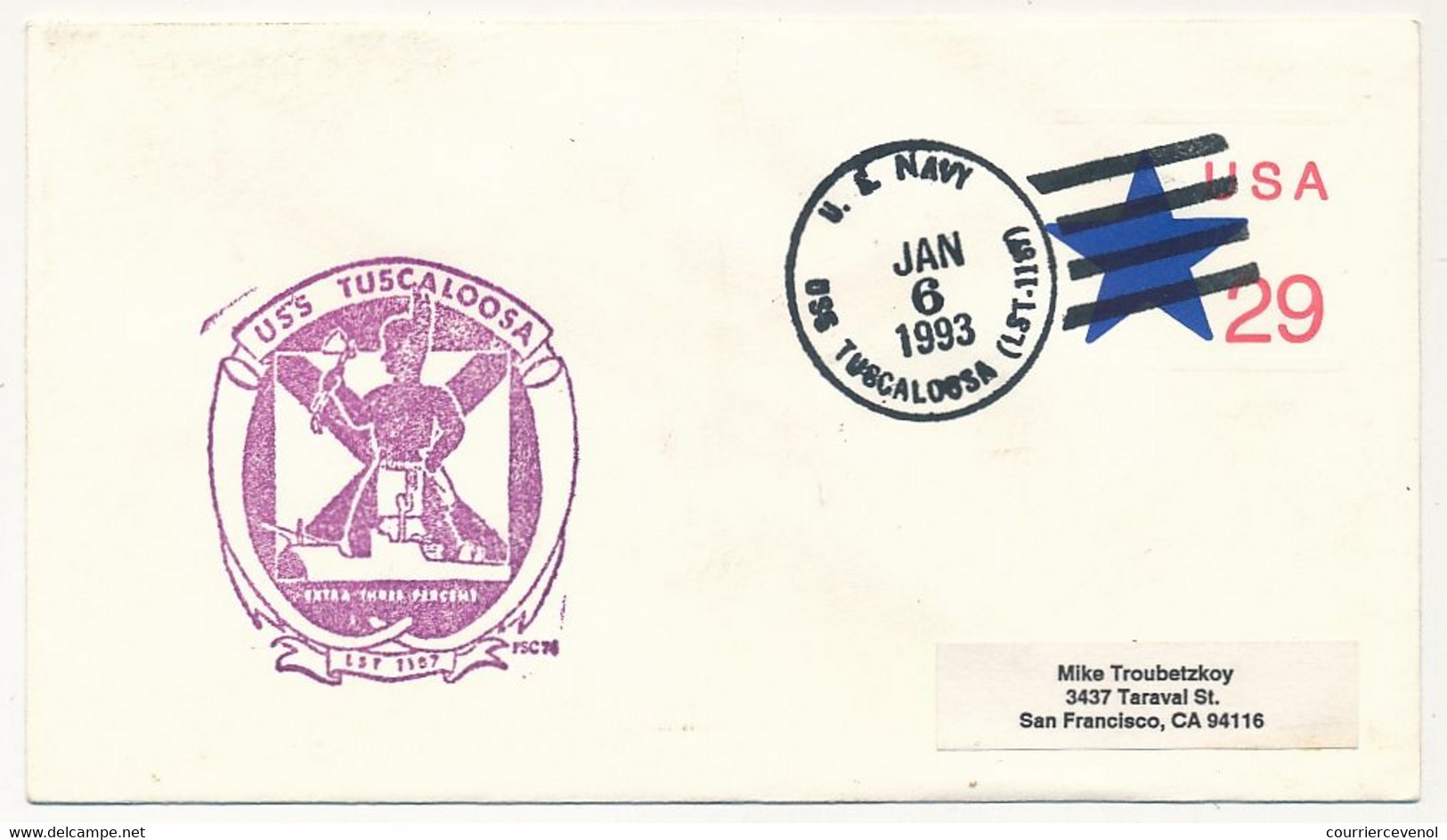 ETATS UNIS - Enveloppe Entier Postal 29c - Obl US NAVY - USS TUSCALOSSA (LST-1197) - 6/1/1993 - 1981-00