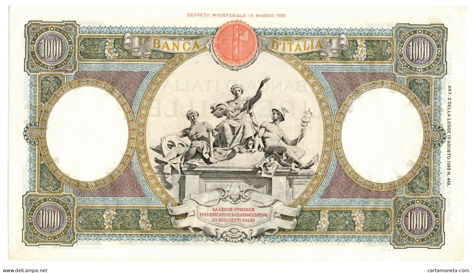 1000 LIRE CAPRANESI REPUBBLICHE MARINARE REGINE FASCIO ROMA 12/12/1934 QFDS - Regno D'Italia - Altri