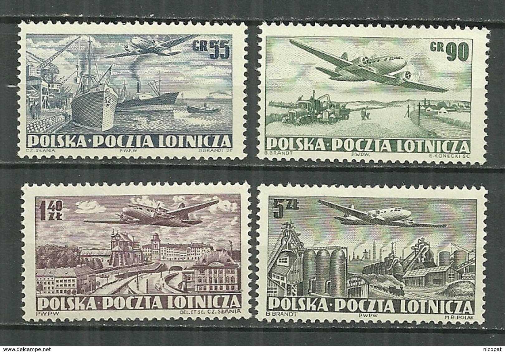 POLAND MNH ** PA 28-31 Aviation Survol D'avion Port De Mer Campagne Varsovie Acieries - Unused Stamps