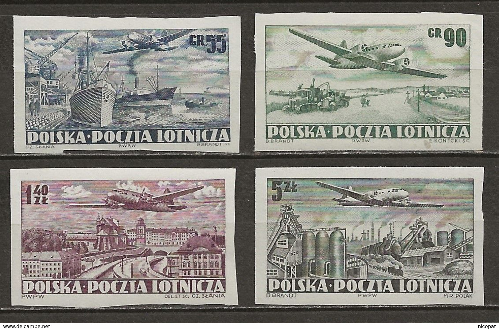 POLAND MNH ** PA 28-31 Non Dentelé Aviation Survol D'avion Port De Mer Campagne Varsovie Acieries - Unused Stamps