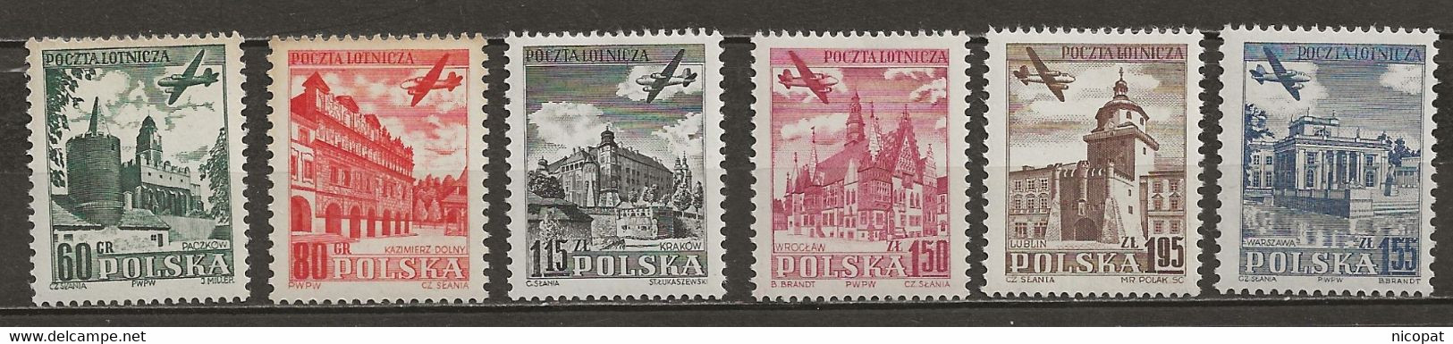 POLAND MNH ** PA 34-39 Avion Aviation Plane Paczkow Kazimierz Dolny Cracovie Wroclaw Breslaw Varsovie Lublin - Neufs