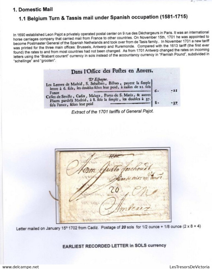 Lettre 1702 From Cadiz To Anvers - EARLIEST RECORDED LETTER In SOLS Currency - 20 Sols - 1621-1713 (Spanish Netherlands)