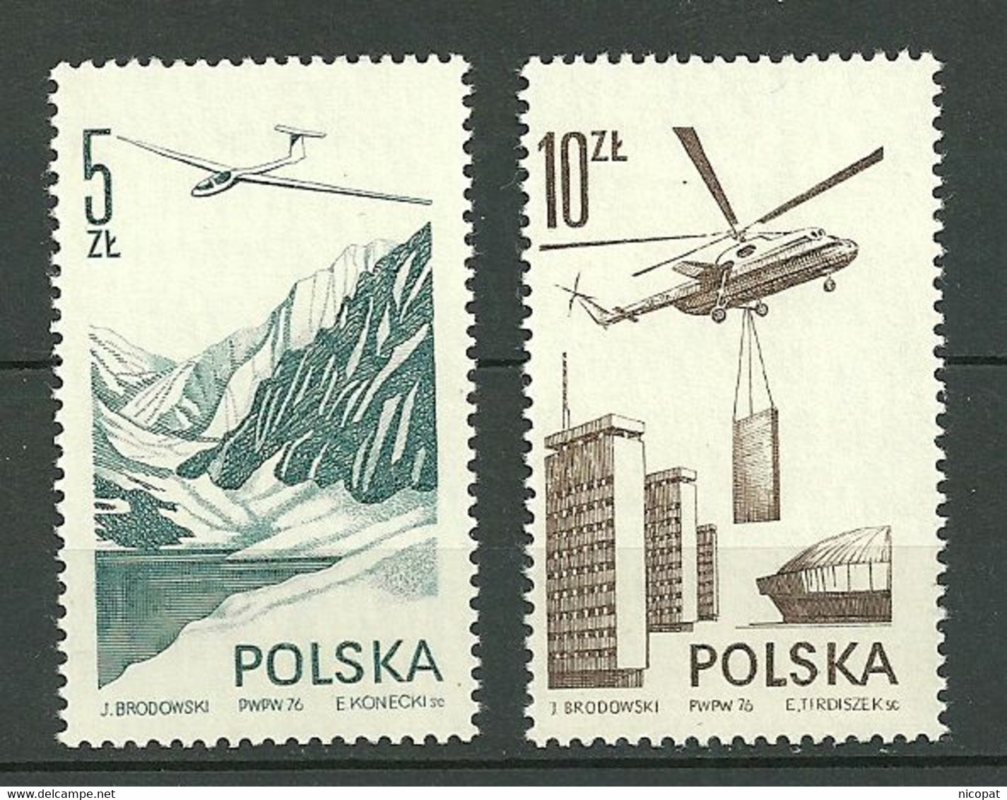 POLAND MNH ** PA 55-56 Aéronautique Avion Planeur Jantar Hélicoptère De Transport "MI-6" Aviation - Unused Stamps