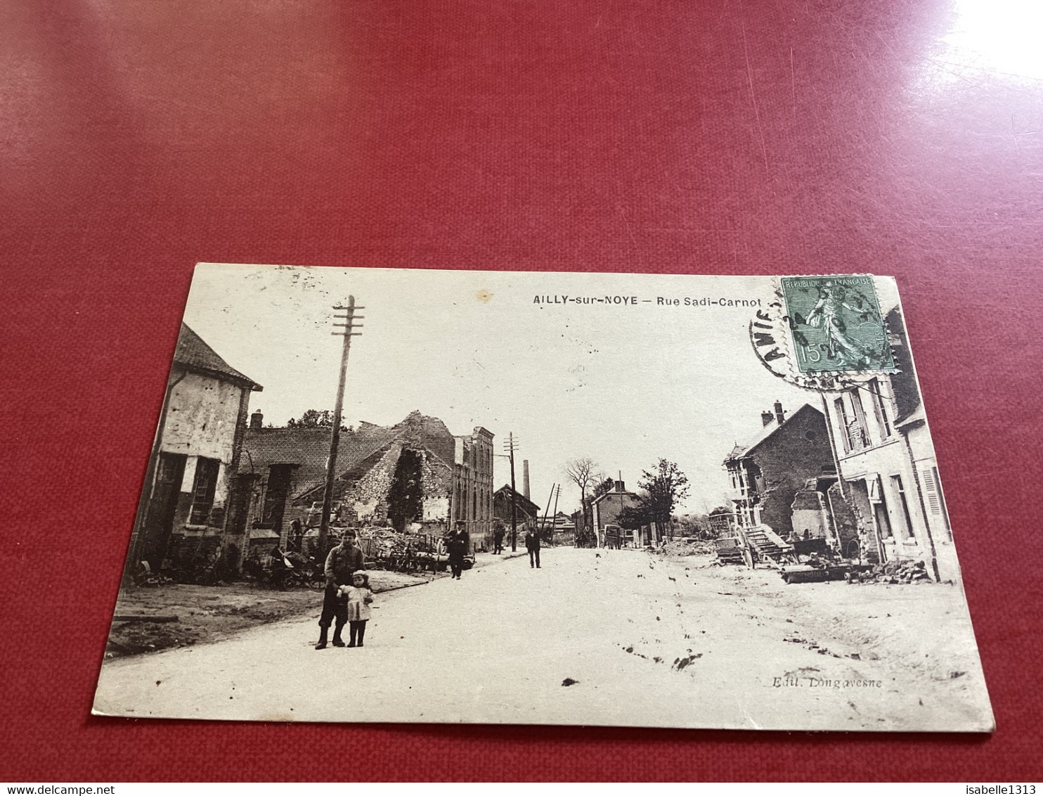 80 AILLY SUR NOYE - Rue Sadi Carnot Carte Postale Animés Enfants Poteau électrique - Ailly Le Haut Clocher